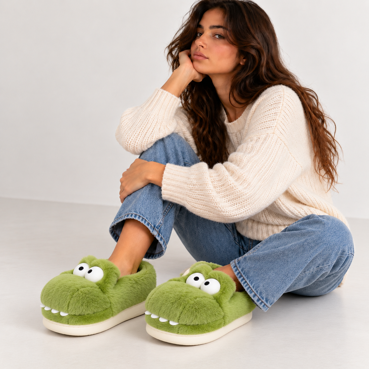 Portrait_studio_minimaliste_aux_chaussons_crocodile_verts